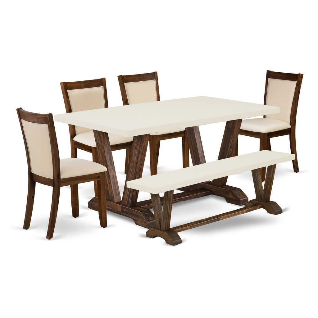 V726M358M-A Deluxe V-Leg Table Set with Parson Chairs & Bench, Multi-Color, 36x60, 6 Pieces