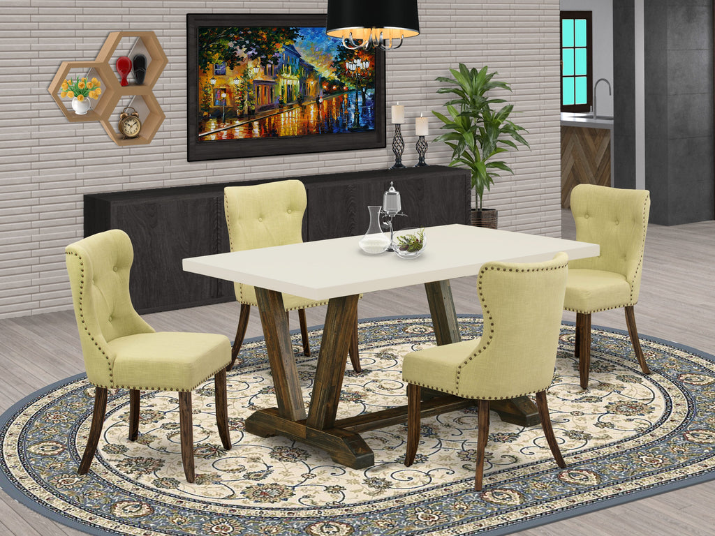 V726SCNC7-J 5-Pc Dining Set with Limelight Seats and Button Back in White Jacobean Finish