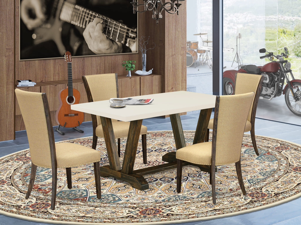 5 Piece Dining Set V726VCP2D-Q Rectangular Table & Chairs in Brown Linen, 36x60 Inches, Multi-Color