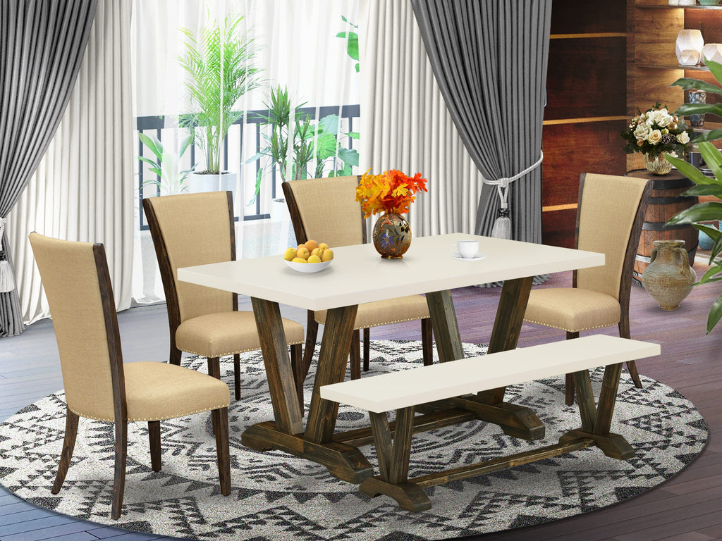 V726VNH44-N Dining Ensemble with V-Legs, 4 Parson Chairs & Bench for 6
