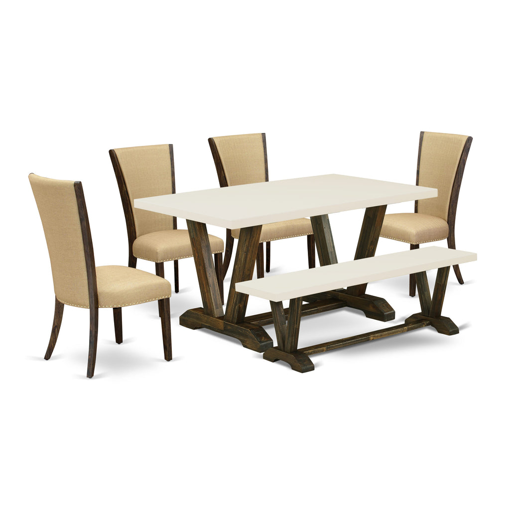 V726VNH44-N Dining Ensemble with V-Legs, 4 Parson Chairs & Bench for 6