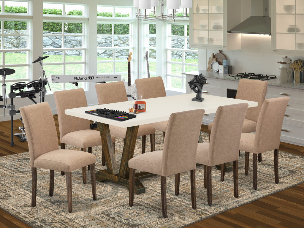V727AB8IE-S 9-Piece Dining Set with Rectangular Table, V-Leg Design & 8 Upholstered Chairs