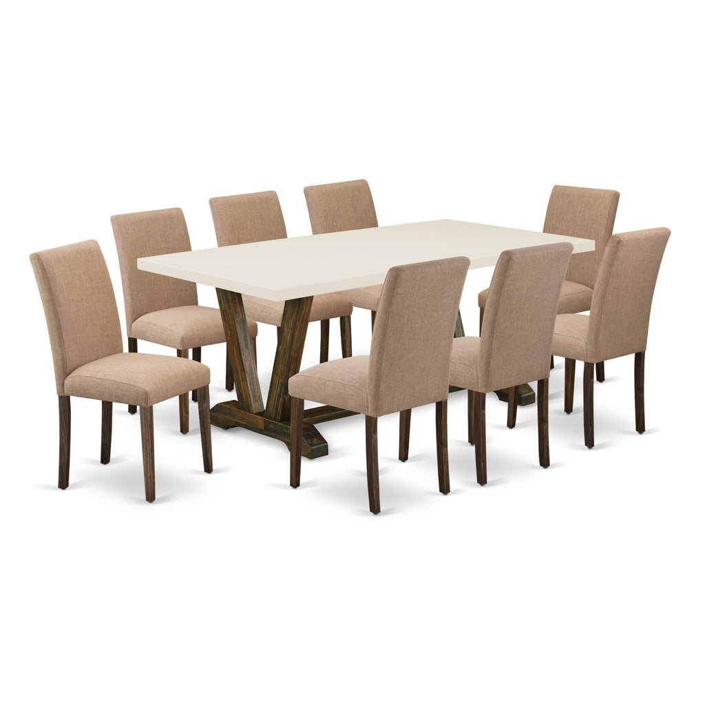 V727AB8IE-S 9-Piece Dining Set with Rectangular Table, V-Leg Design & 8 Upholstered Chairs