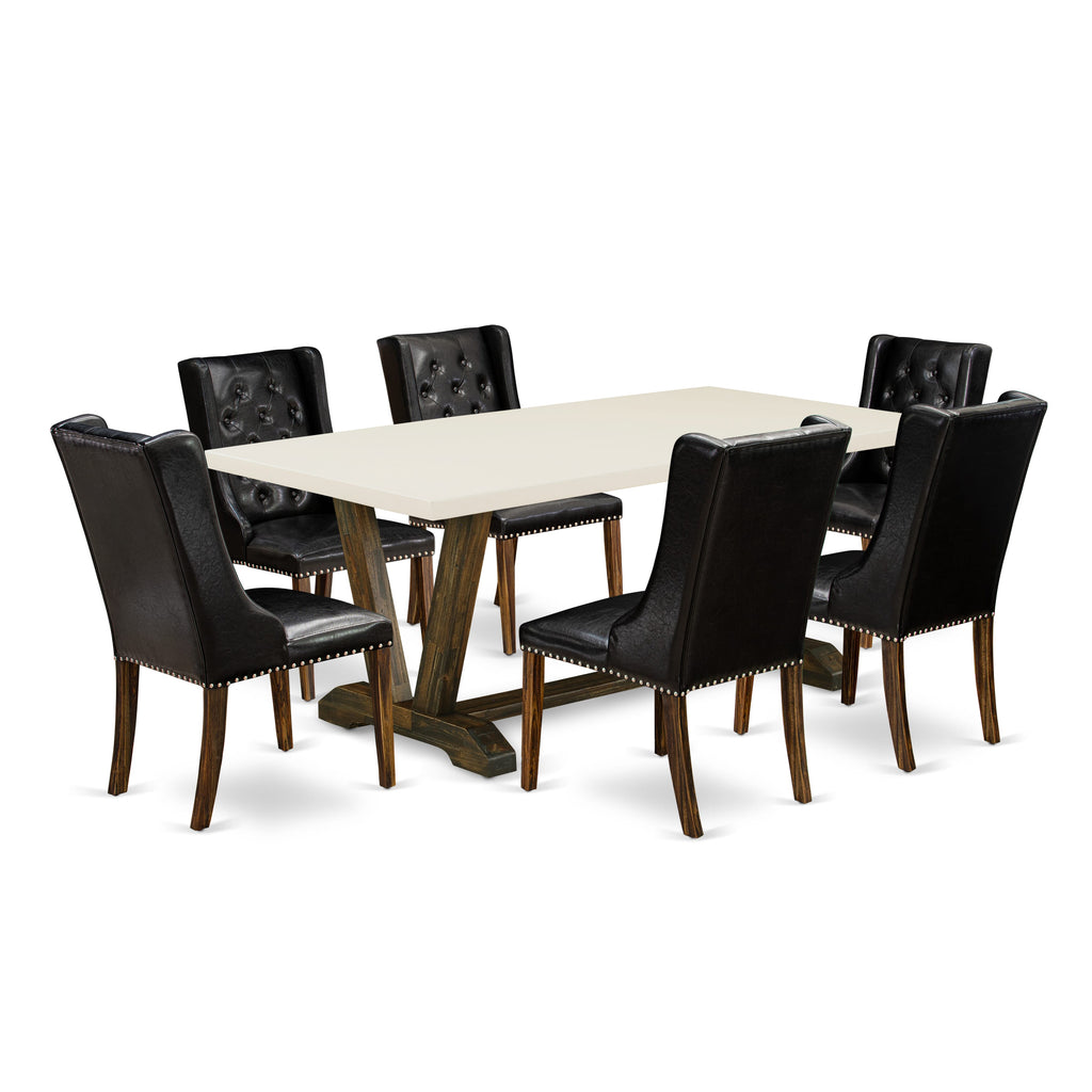 V727F3JUA-0 Chic 7-Piece Dining Setup with Rectangle Table & 6 Sleek Upholstered Chairs, Multi-Color Finish