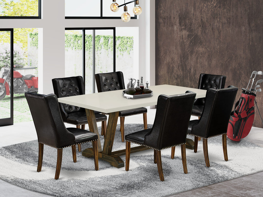 V727F3JUA-0 Chic 7-Piece Dining Setup with Rectangle Table & 6 Sleek Upholstered Chairs, Multi-Color Finish