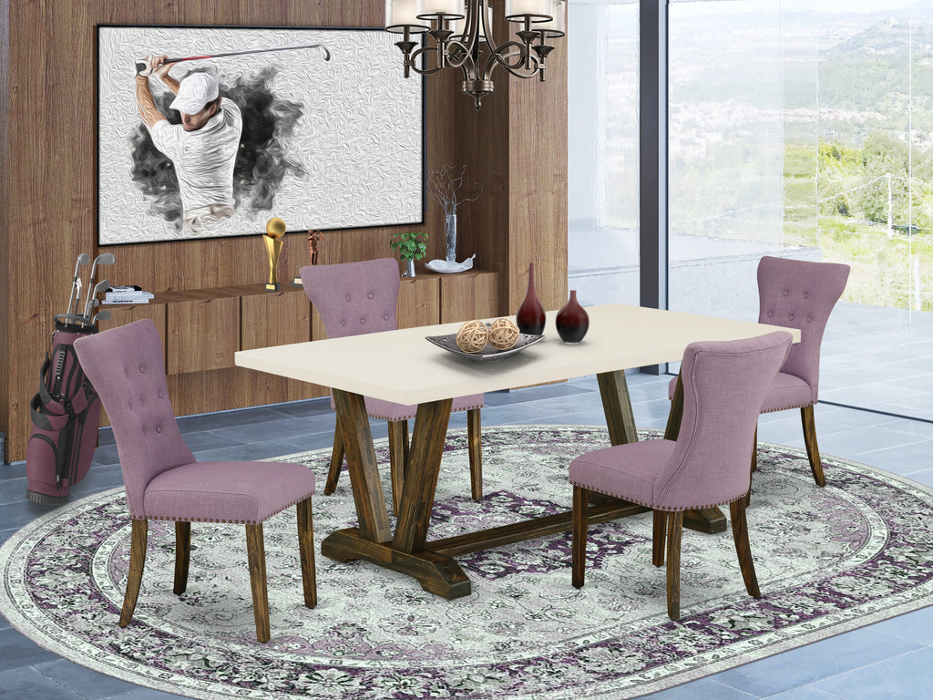 V727GFGCJ-M Elegant 5-Piece Dining Ensemble with Rectangular Table and Stylish Fabric Chairs, Multi-Color