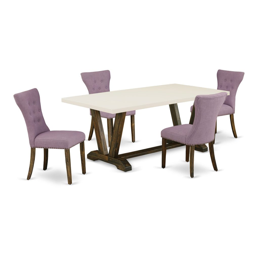 V727GFGCJ-M Elegant 5-Piece Dining Ensemble with Rectangular Table and Stylish Fabric Chairs, Multi-Color