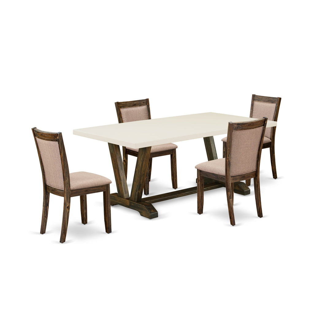 V727MSEZM-I 5-Piece Dining Ensemble for 4 with Rectangular Table and 4 Khaki Upholstered Chairs, 40”x72” Multi-Shade