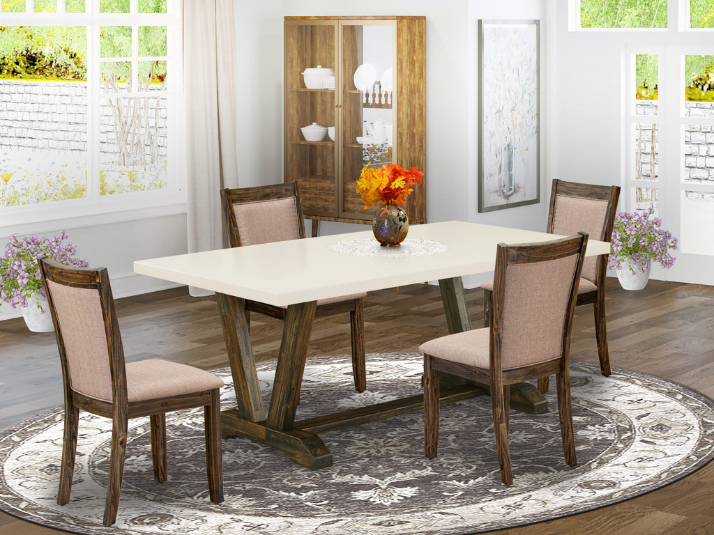 V727MSEZM-I 5-Piece Dining Ensemble for 4 with Rectangular Table and 4 Khaki Upholstered Chairs, 40”x72” Multi-Shade