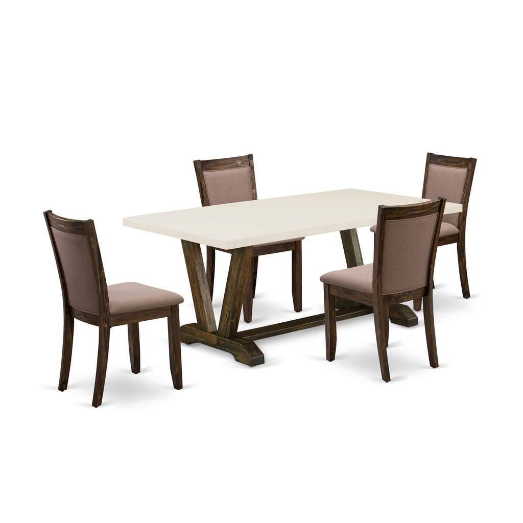 V727MJ8IS-E 5-Piece Dining Set with Rectangular Table and Upholstered Chairs in Multi-Color Fabric