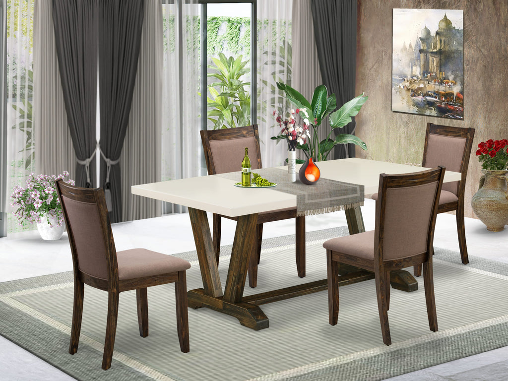 V727MJ8IS-E 5-Piece Dining Set with Rectangular Table and Upholstered Chairs in Multi-Color Fabric