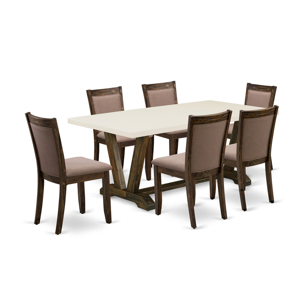 V727MI0YG-V 7-Piece Dining Ensemble with Table & 6 Parsons Chairs in Colorful Vibe, 40x72 Inch