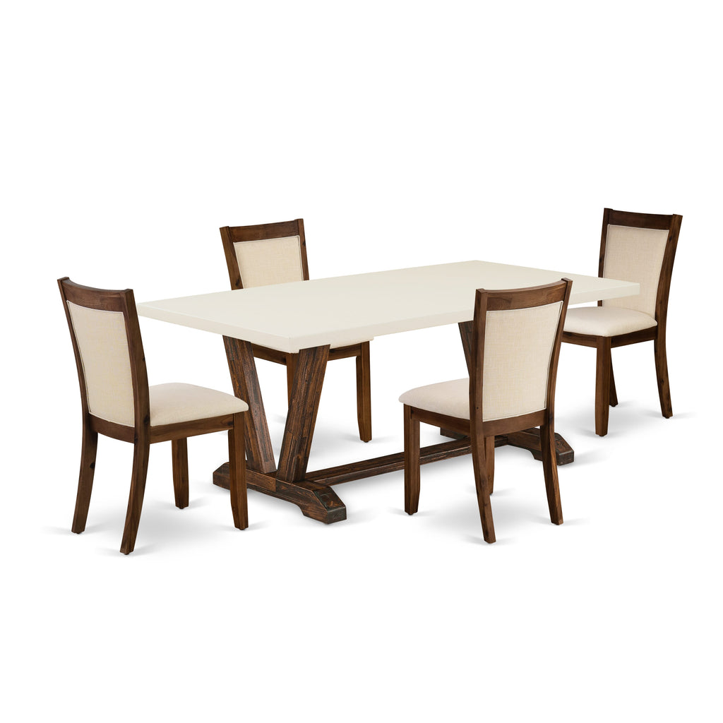 V727MSJGC-1 5-Piece Dining Ensemble V-Leg Table & 4 Beige Parsons Chairs, 40x72, Multi-Color