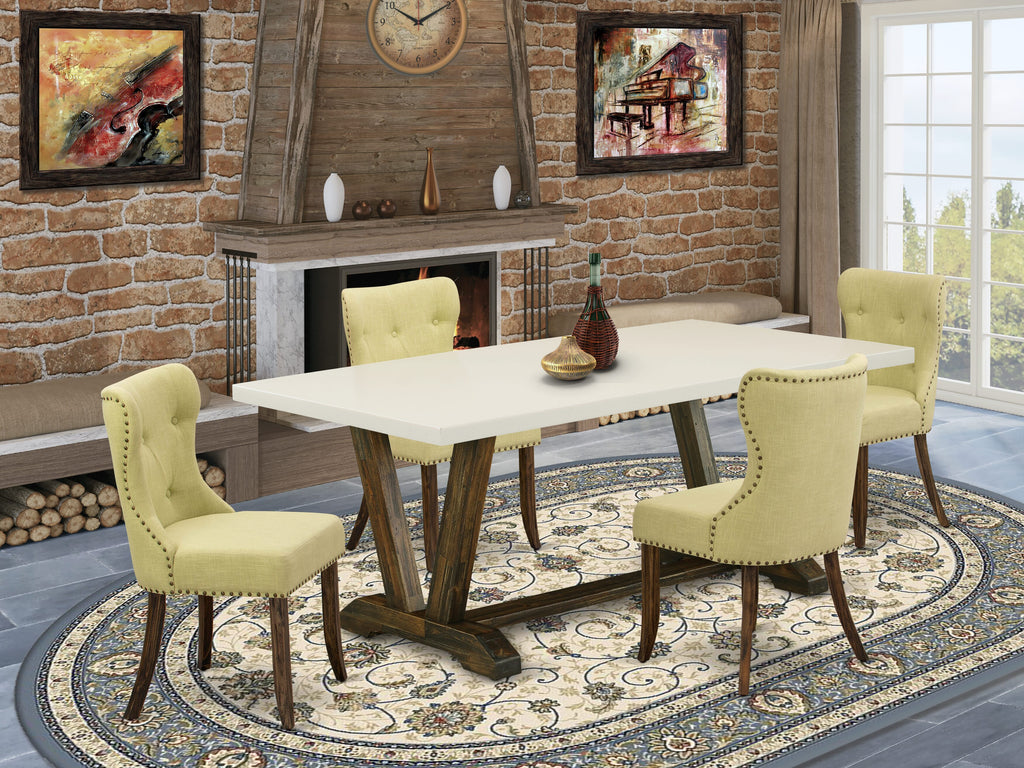 V727SWRLX-V 5-Piece Dining Ensemble with Rectangular Table, V-Legs & 4 Parson Chairs, Multi-Color