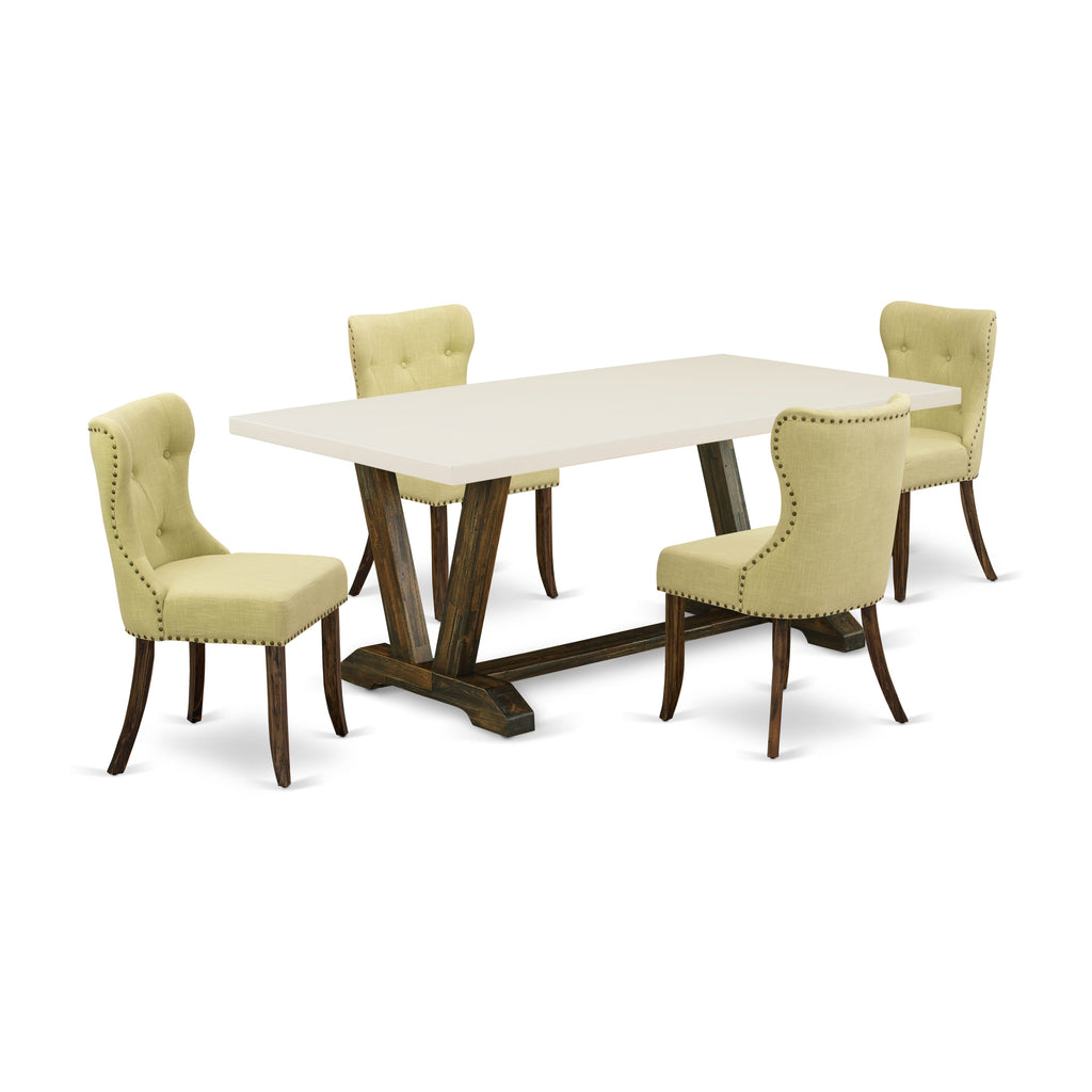 V727SWRLX-V 5-Piece Dining Ensemble with Rectangular Table, V-Legs & 4 Parson Chairs, Multi-Color