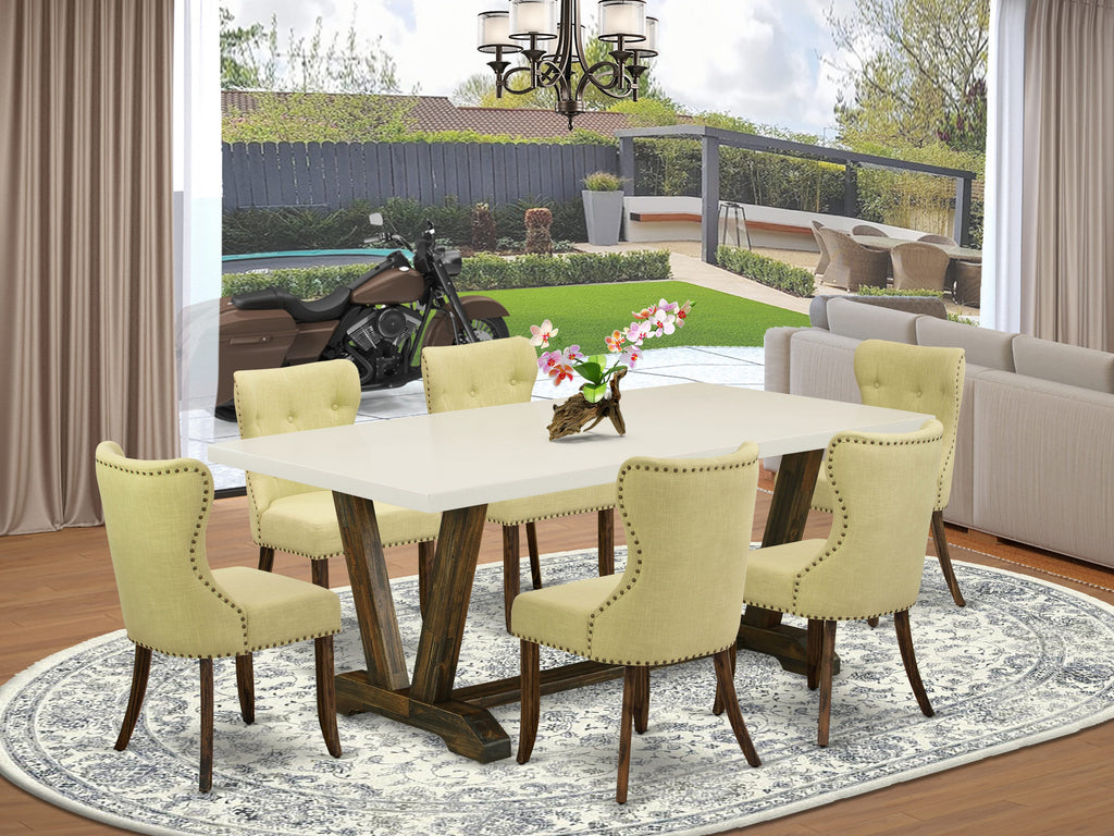 V727SIOB5-P Dining Ensemble 7-Piece Set with Rectangular Table & Linen Chairs, Multi-Use