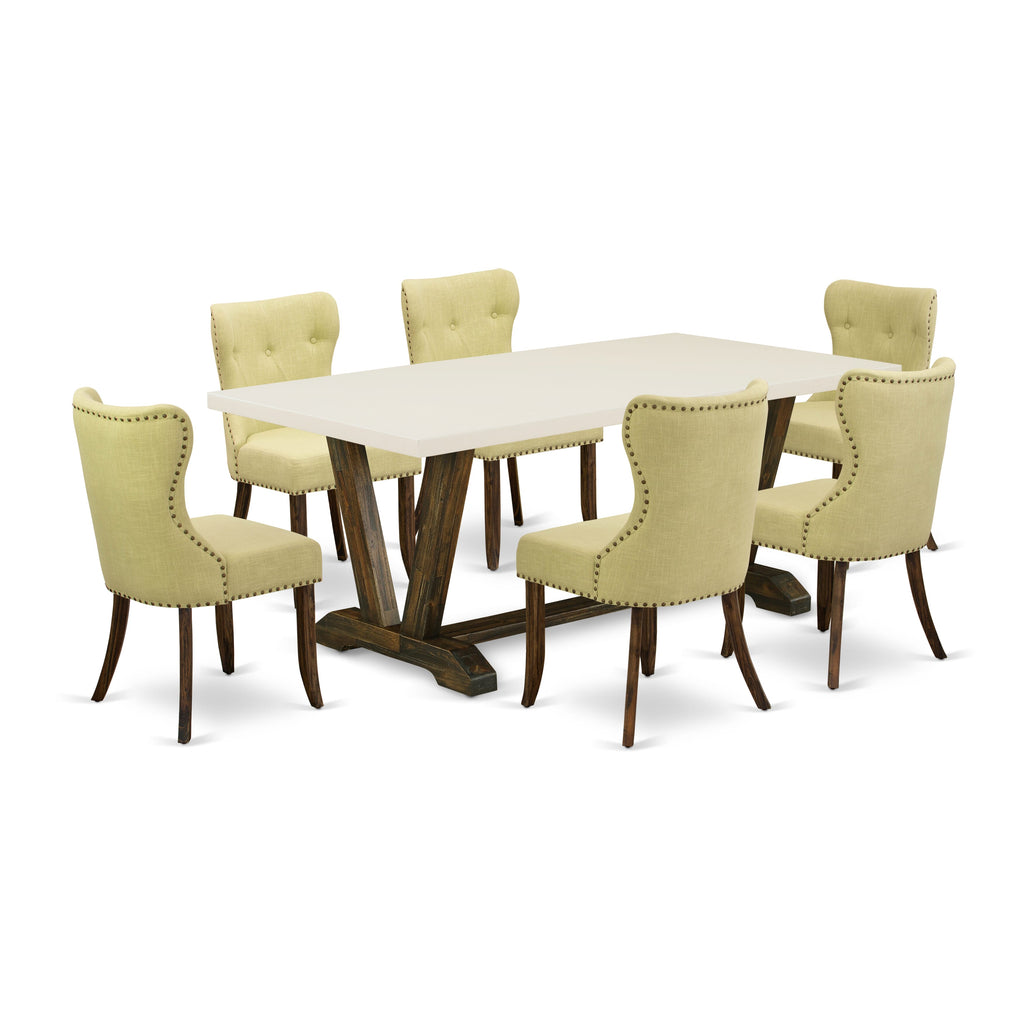 V727SIOB5-P Dining Ensemble 7-Piece Set with Rectangular Table & Linen Chairs, Multi-Use