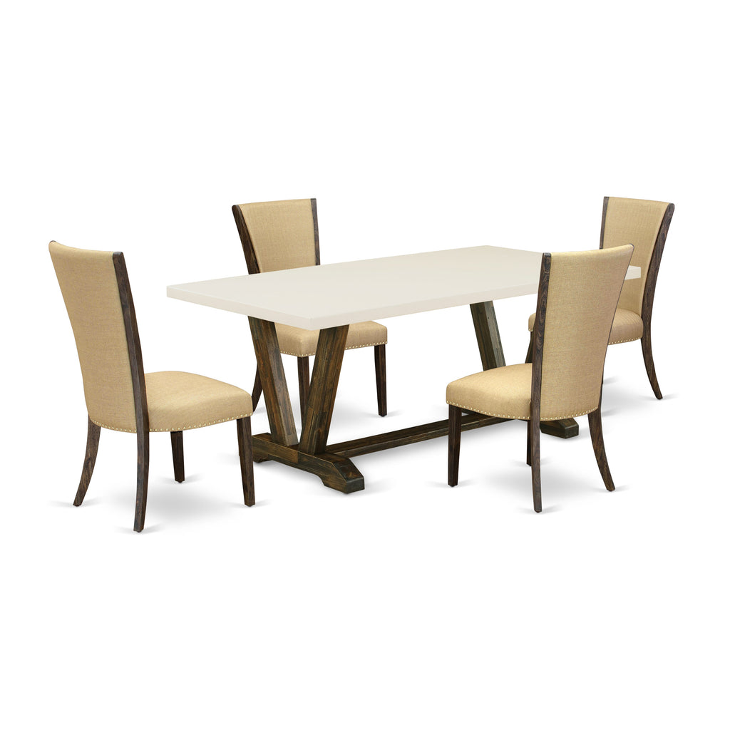 5-Piece Set with V-Legs Rectangle Dining Table & Brown Parson Chairs, V727VE49Z-I