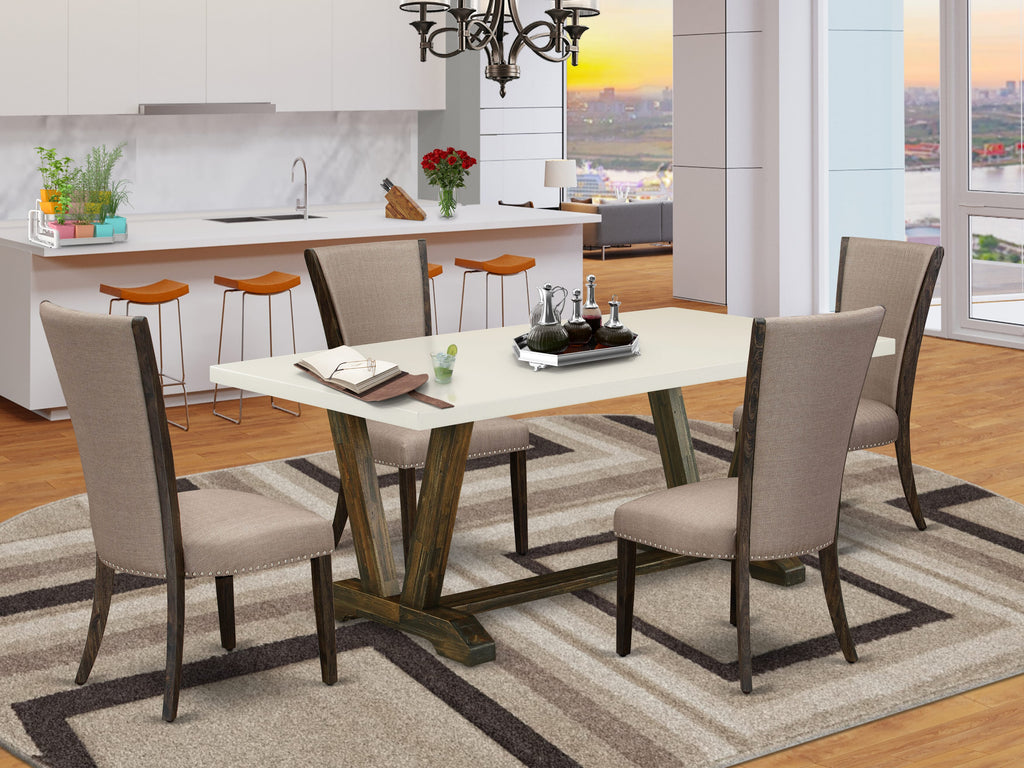 5-Piece Set with V-Legs Rectangle Dining Table & Brown Parson Chairs, V727VE49Z-I