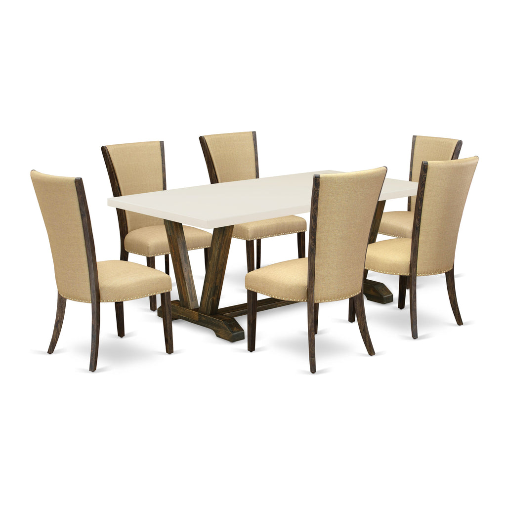 7-Piece Dining Set with V727VJKOE-U Rectangle Table and Upholstered Chairs in Multi Shades