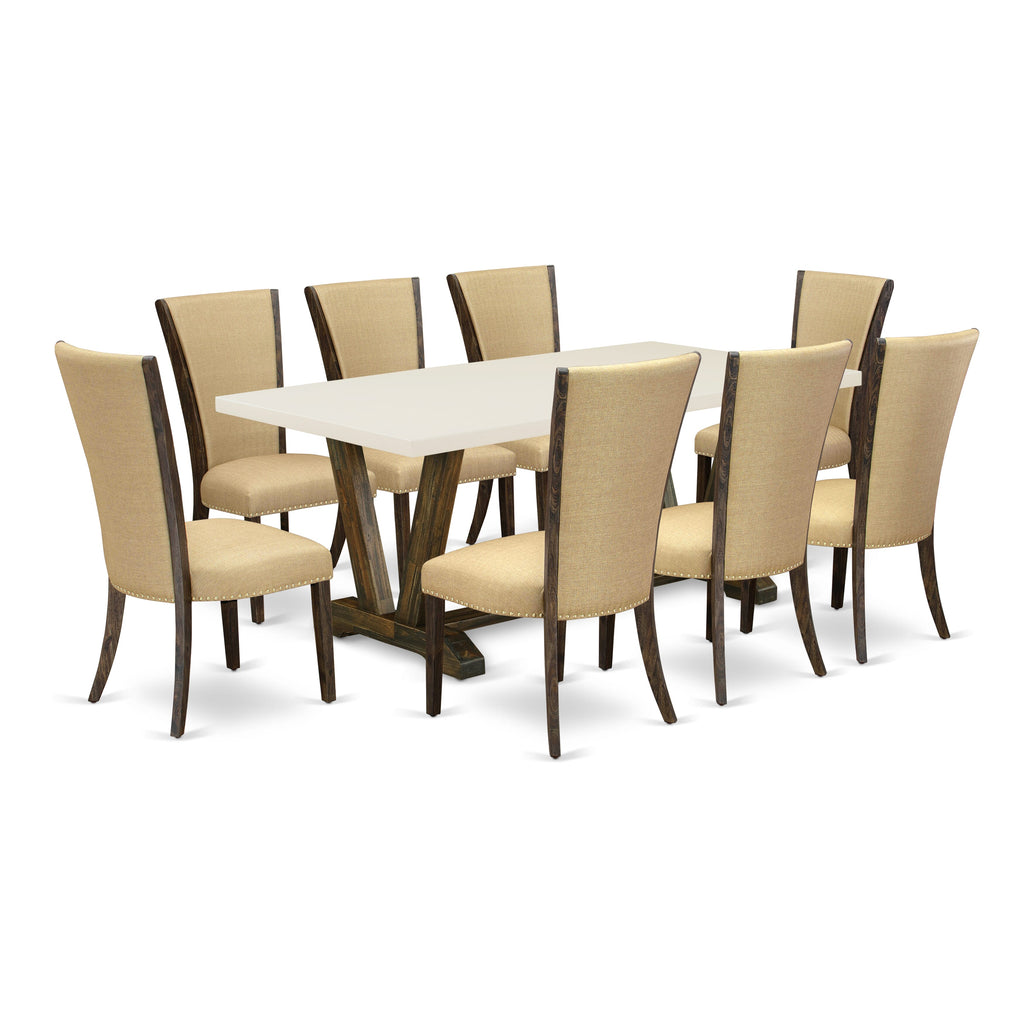 V727V619C-0 Dining Set 9-Piece Table & Chairs for Elegant Modern Spaces, 40x72 Multi-Colored