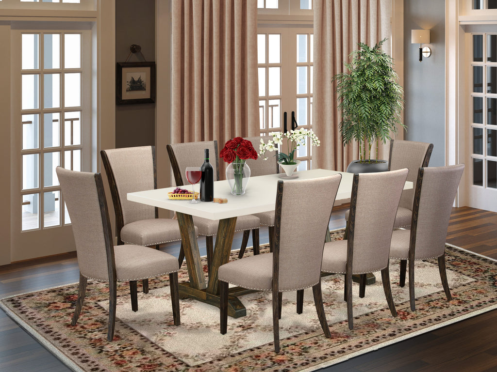 V727V619C-0 Dining Set 9-Piece Table & Chairs for Elegant Modern Spaces, 40x72 Multi-Colored