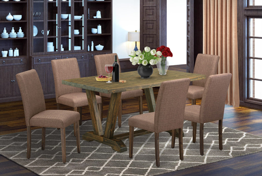 V776A9H0P-Z Exquisite 7-Piece Dining Set with Sleek V-Shape Table and 6 Elegant Linen Chairs, 36x60