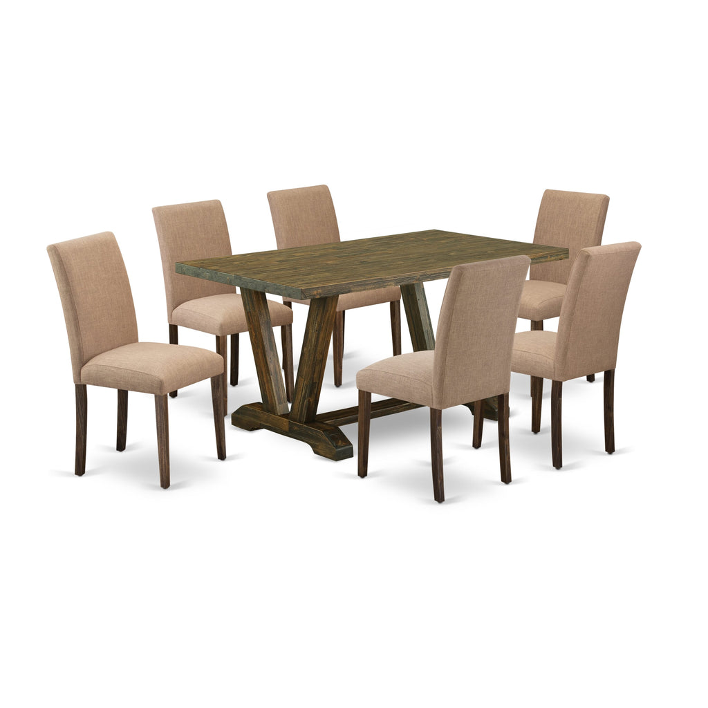 V776A9H0P-Z Exquisite 7-Piece Dining Set with Sleek V-Shape Table and 6 Elegant Linen Chairs, 36x60