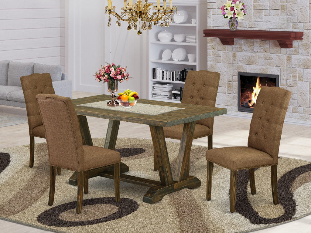 V776ECM3K-P Modern 5-Piece Dining Ensemble Featuring V-Leg Rectangular Table & 4 Linen Chairs in Brown 36x60