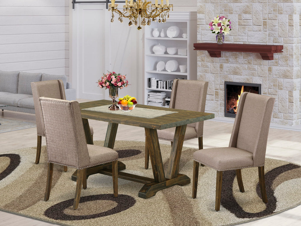 V776FDZQU-Y 5 Piece Dining Set with V-Leg Table & 4 Khaki Linen Chairs, 36x60 Multi-Color Ensemble
