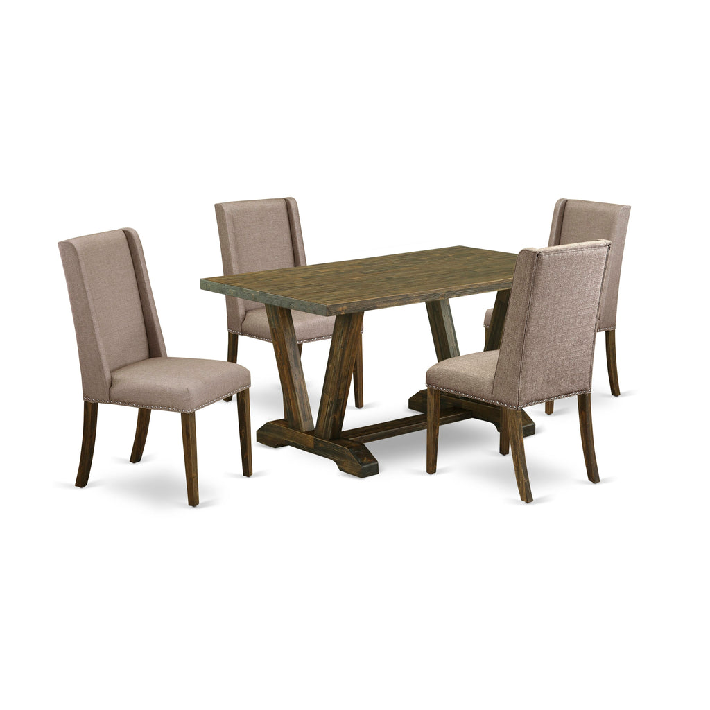 V776FDZQU-Y 5 Piece Dining Set with V-Leg Table & 4 Khaki Linen Chairs, 36x60 Multi-Color Ensemble