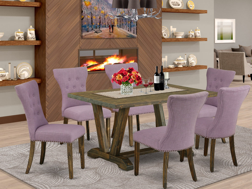 V776GWPT5-F 7-Piece Dining Ensemble with V-Leg Table & Upholstered Chairs Set, Multi-Color