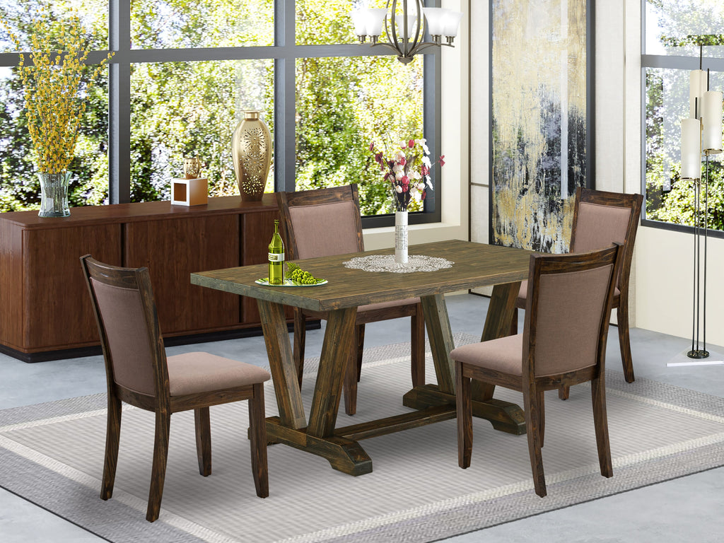 V776MXQSR-P Dining Ensemble 5-Piece Set with V-Leg Table and Upholstered Chairs, Khaki & Multiple Hues