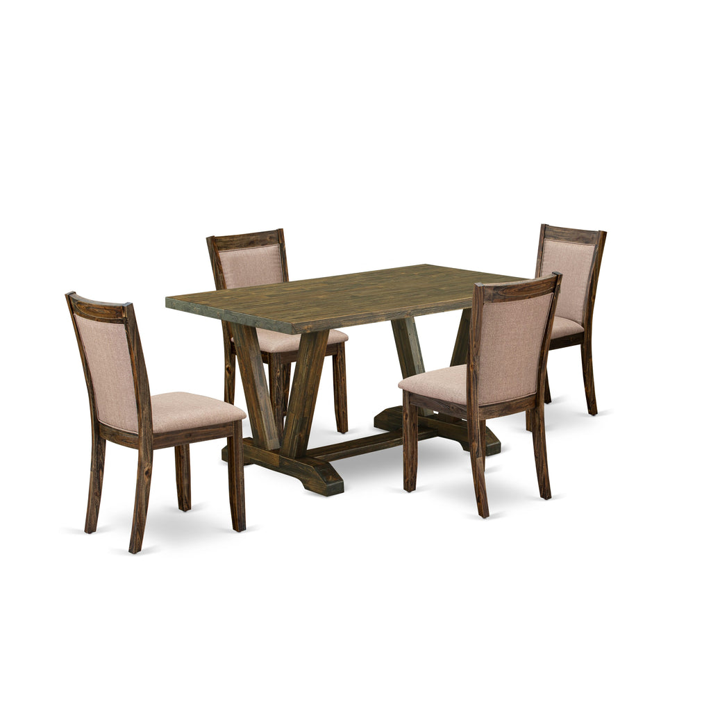 V776MXQSR-P Dining Ensemble 5-Piece Set with V-Leg Table and Upholstered Chairs, Khaki & Multiple Hues