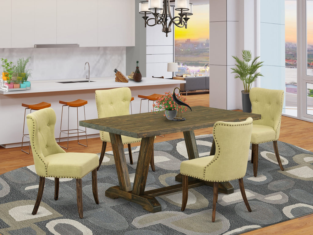 V776SVALB-I Rectangular Table Set with V-Legs and Limelight Parson Chairs - 5 Piece Dining Ensemble, Multi-Color, 36x60 in