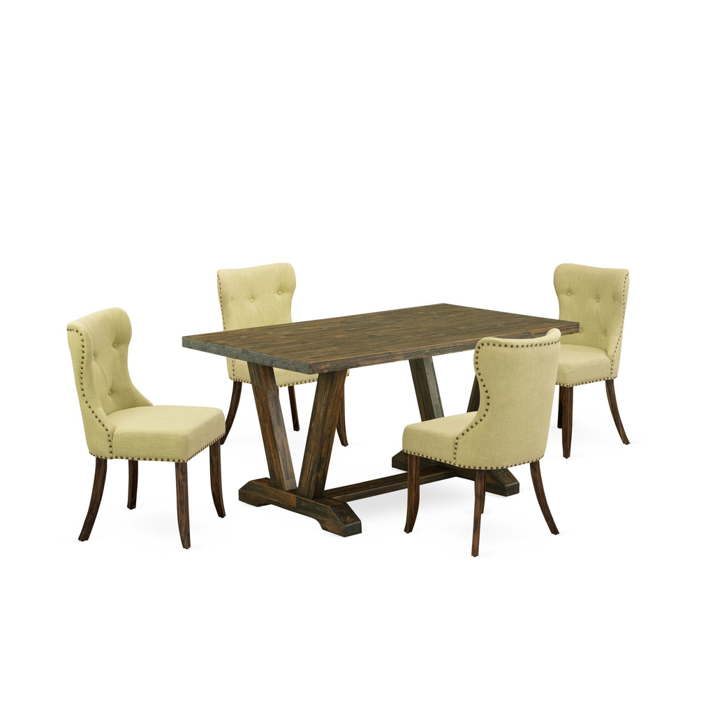 V776SVALB-I Rectangular Table Set with V-Legs and Limelight Parson Chairs - 5 Piece Dining Ensemble, Multi-Color, 36x60 in