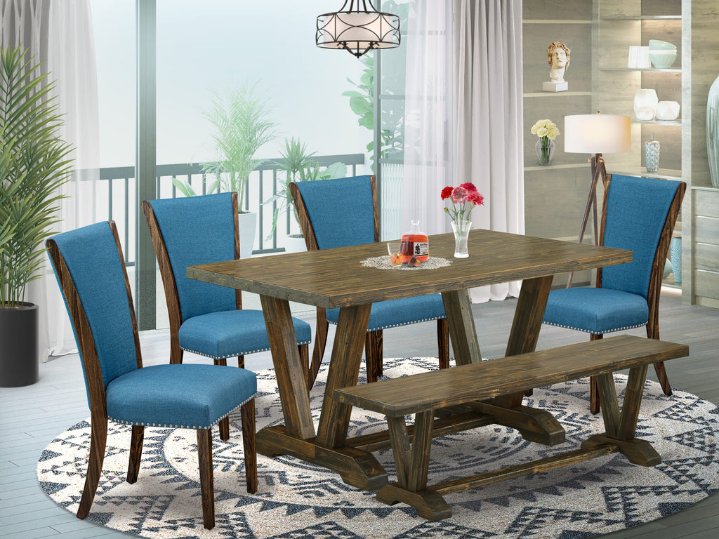 V776VEYWP-3 Elegant Dining Ensemble with Bench and Chairs Set, Multi-Color, 36x60 Inch