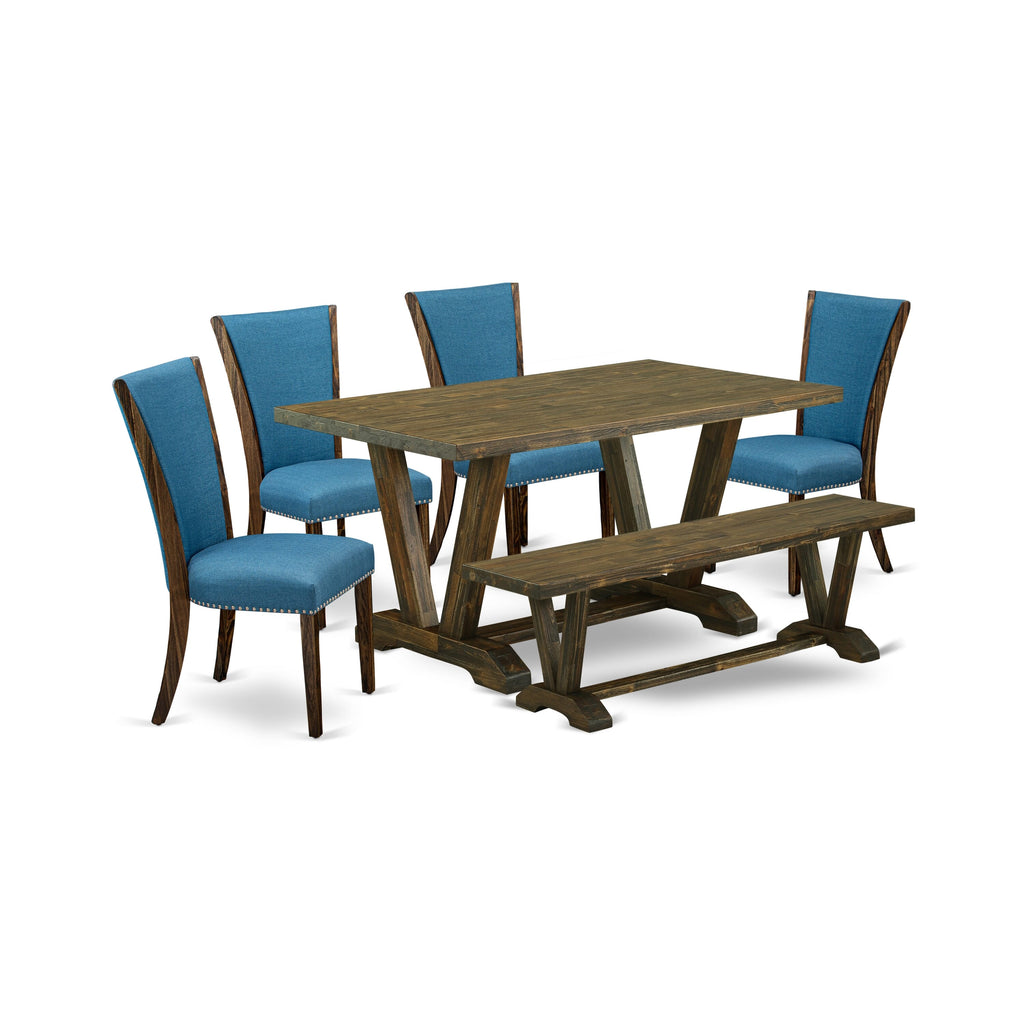 V776VEYWP-3 Elegant Dining Ensemble with Bench and Chairs Set, Multi-Color, 36x60 Inch