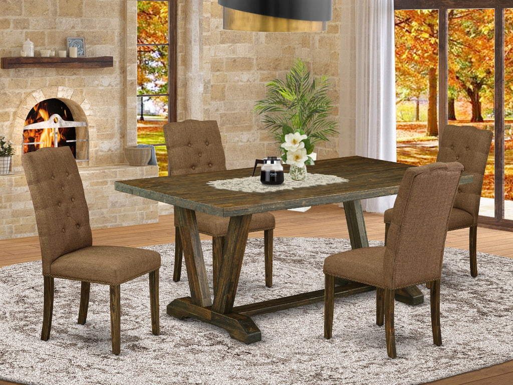 Experience Modern Dining with V777E9ZQK-H 5-Piece Set Featuring Rectangular Table and Elegant Brown Chairs