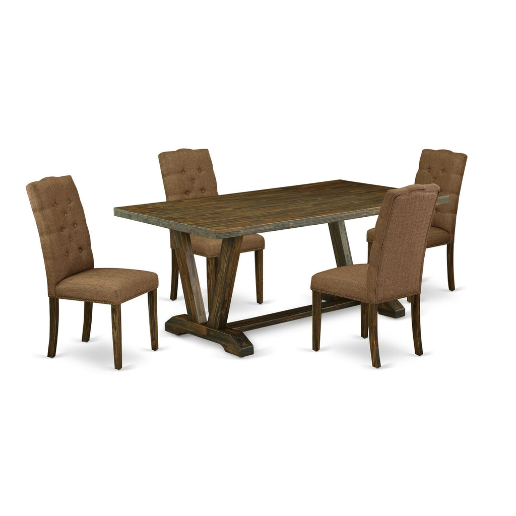 Experience Modern Dining with V777E9ZQK-H 5-Piece Set Featuring Rectangular Table and Elegant Brown Chairs