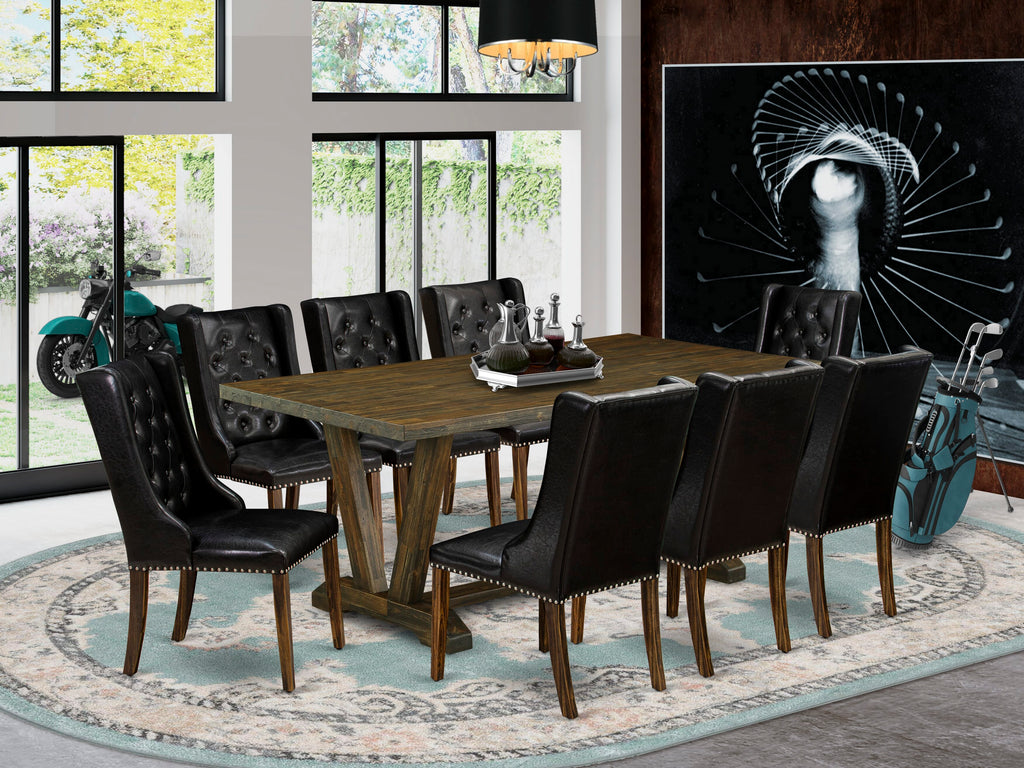 V777FIJ07-P 9-Piece Dining Ensemble Set with Rectangular Table, V-Leg Design & 8 Parsons Chairs