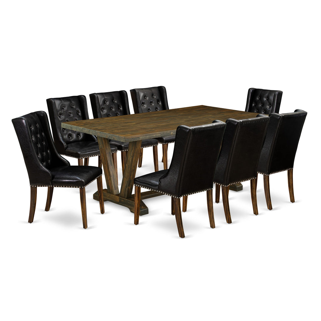 V777FIJ07-P 9-Piece Dining Ensemble Set with Rectangular Table, V-Leg Design & 8 Parsons Chairs