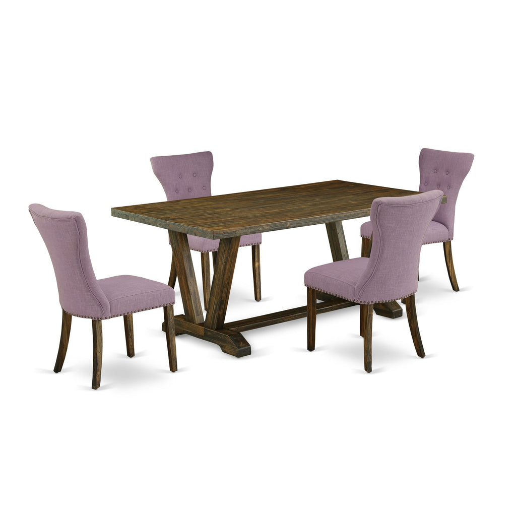 V777GEKUI-T Dining Set Rectangular Table with V-Legs and Linen Upholstered Chairs for 5, 72-Inch, Multi-Color