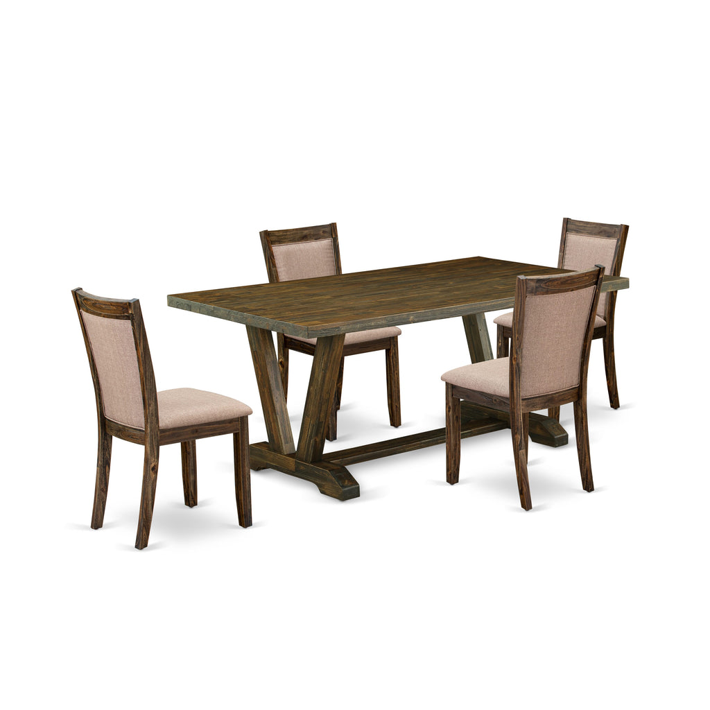 Spectacular V777MUP9G-5 Rectangle Dining Table Set with V-Design Legs & 4 Khaki Parsons Chairs for Stylish Dining Spaces, 5 Pieces