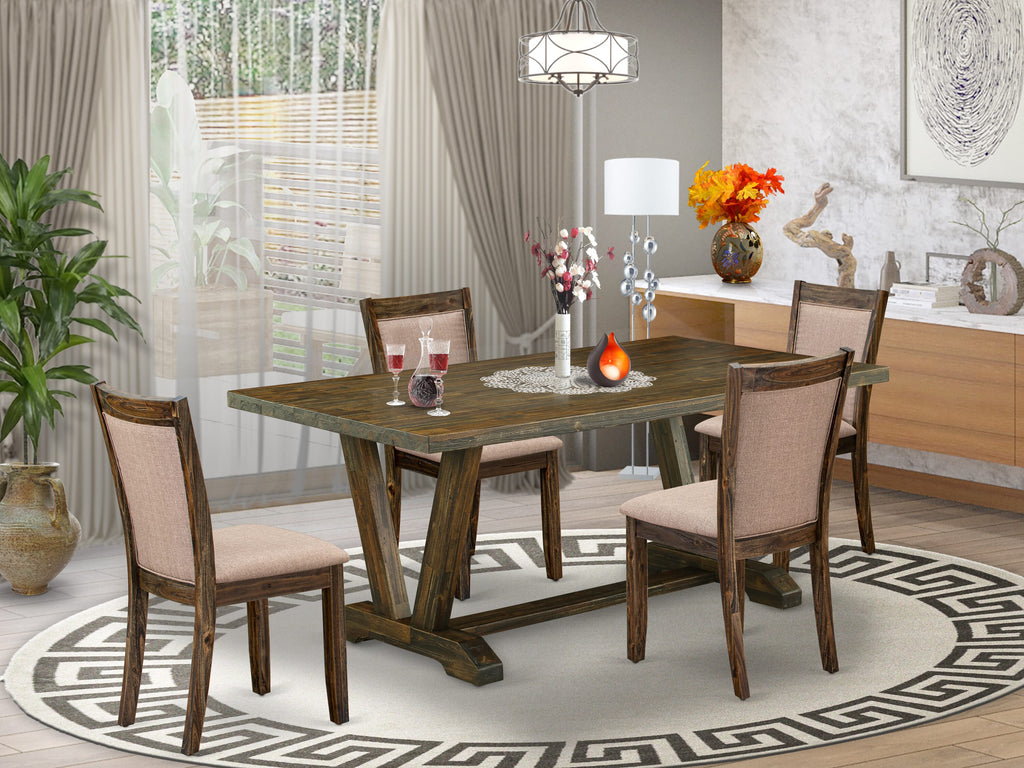 Spectacular V777MUP9G-5 Rectangle Dining Table Set with V-Design Legs & 4 Khaki Parsons Chairs for Stylish Dining Spaces, 5 Pieces