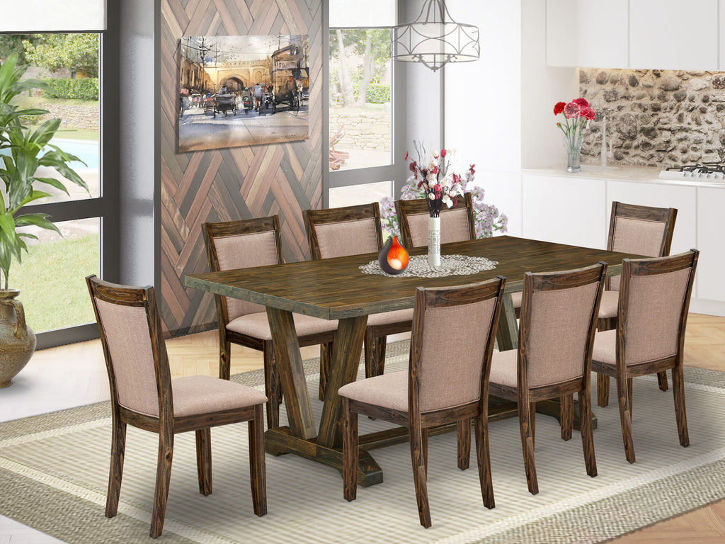 V777MGQQ4-Z Dining Set 9-Piece Set with Rectangle Table & 8 Khaki Linen Parsons Chairs, 40x72 Multi-Color