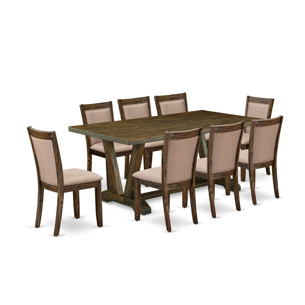 V777MGQQ4-Z Dining Set 9-Piece Set with Rectangle Table & 8 Khaki Linen Parsons Chairs, 40x72 Multi-Color