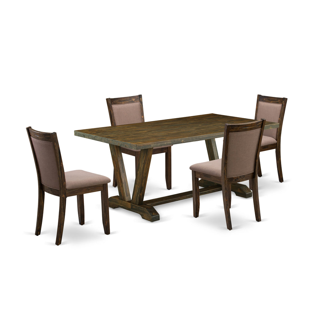 V777MJADC-C Dining Set Modern Table with V-Legs and 4 Coffee Linen Chairs, 40x72, 5-Piece