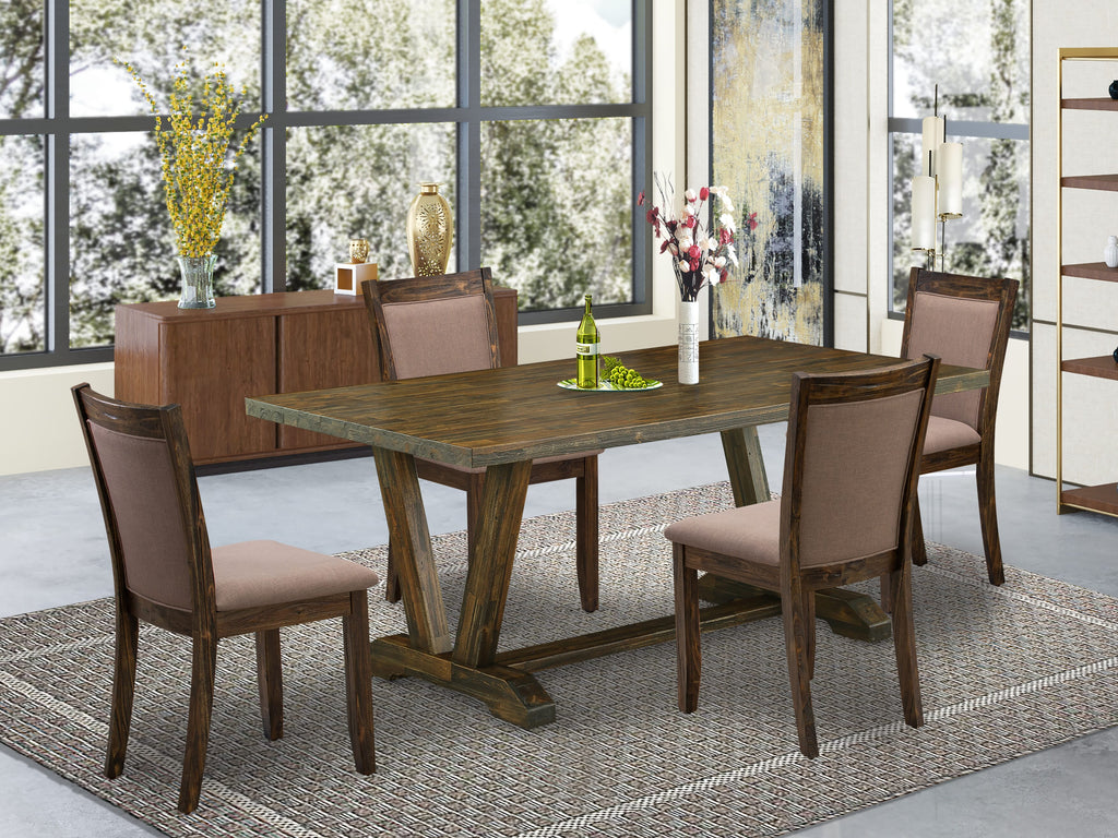 V777MJADC-C Dining Set Modern Table with V-Legs and 4 Coffee Linen Chairs, 40x72, 5-Piece