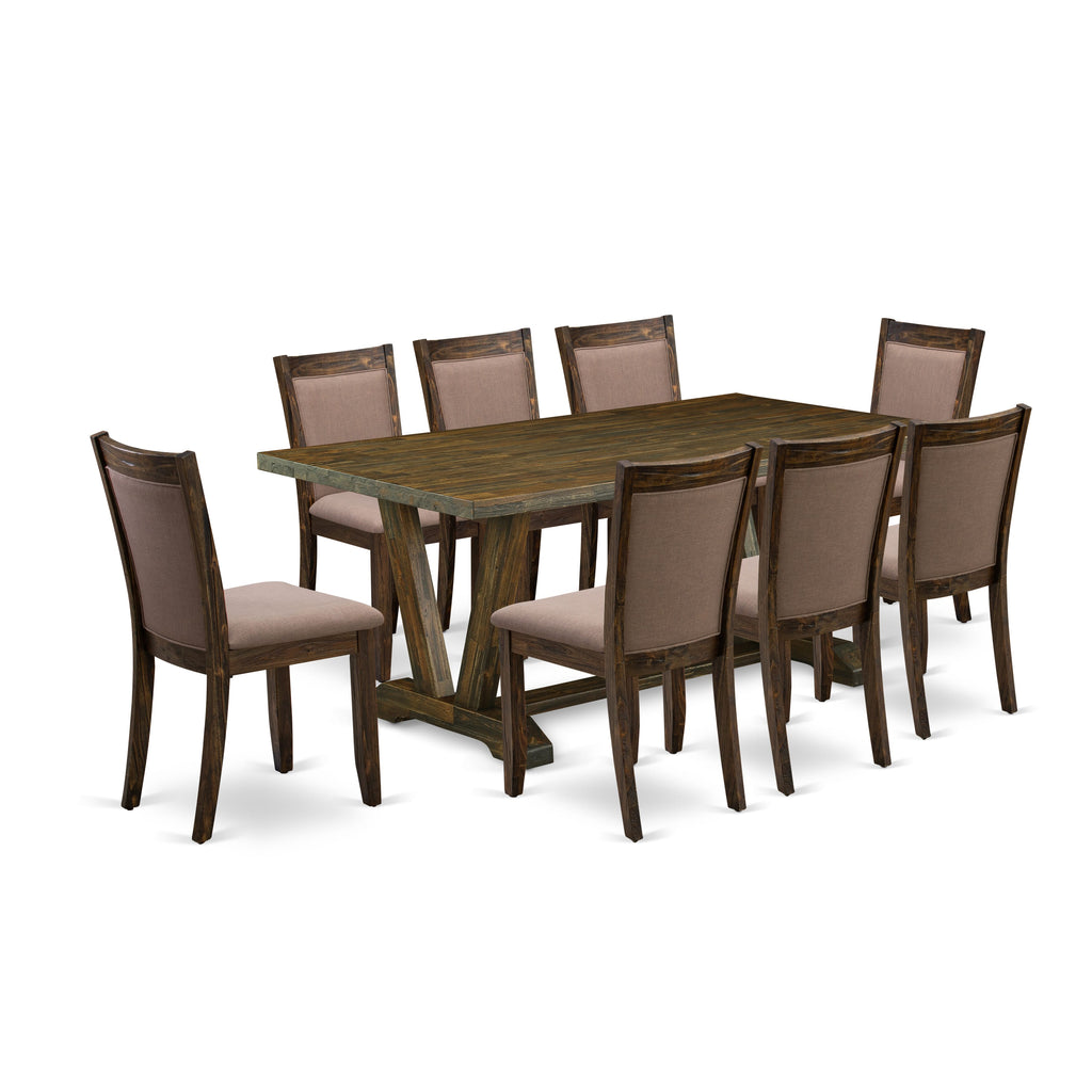 V777MDCUH-1 9 Piece Set with Modern V-Leg Dining Table & 8 Upholstered Chairs